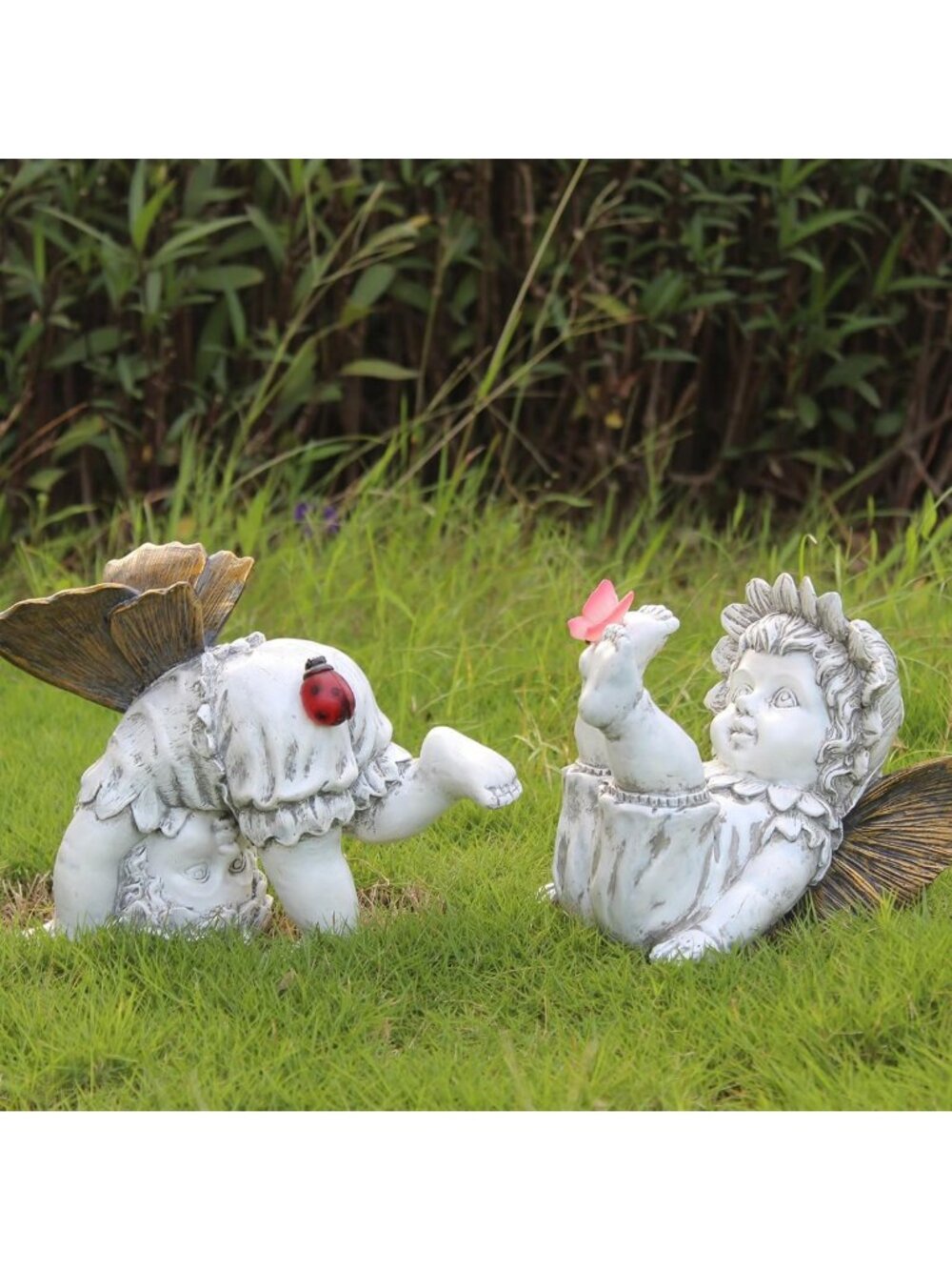 2pcs Solar Garden Flower Fairy Statues - Playful Outdoor Decor for Patio & Lawn